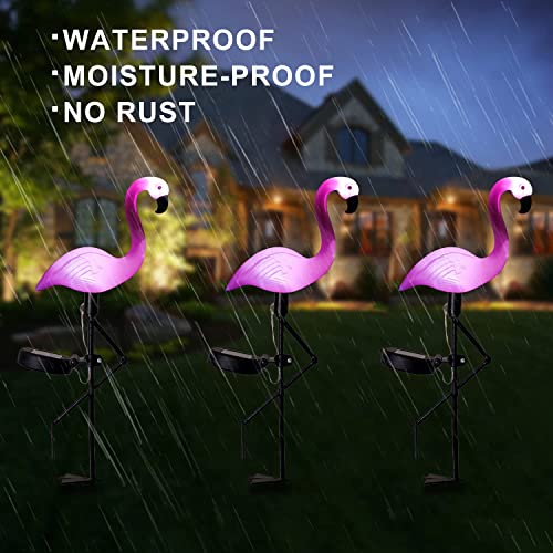 3 Pack Flamingo Decorative Garden Lights, New IP65 Waterproof and Solar Powered Outdoor Stake Pink Lights for Pathway Lawn Yard Landscape Path(3 in 1 Pack)