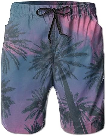 KfjTA Men Sunset Palm Trees Swimming Summer Beach Board Shorts Sports Breathable Trousers For Man