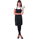 Betty Dain Glitz Salon Stylist Apron, Stylish, Lightweight, Versatile Color with Rhinestone Accents, Wrinkle Free Poly Nylon for Durability, Bottom Zipper Pockets, Adjustable Neck Closure, Black