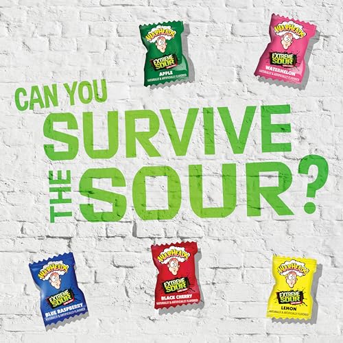 WARHEADS – EXTREME SOUR HARD CANDY – SOUR APPLE, BLACK CHERRY, BLUE RASPBERRY, LEMON & WATERMELON FLAVORS, GREAT FOR PARADES – 1 LB. BULK BAG