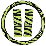 OxGord Zebra Steering Wheel Cover, Lime Green & Black