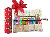Ergonomic Crochet Hooks with Grips,Crochet Hook Case Organizer Roll Up,Crochet Kit,9pcs Comfort Grip Crochet Needles,Rubber Handle Crochet Hook Knitting Needle Set With Latch Hook&Measuring Tape