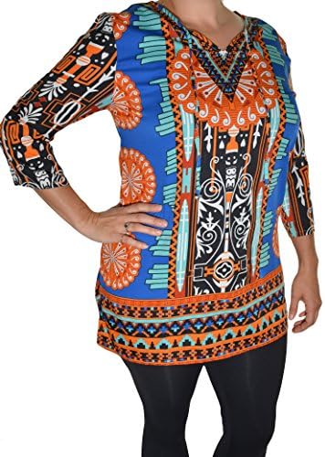 Highness NYC Geometric Henley Tunic (Blue, 2X)