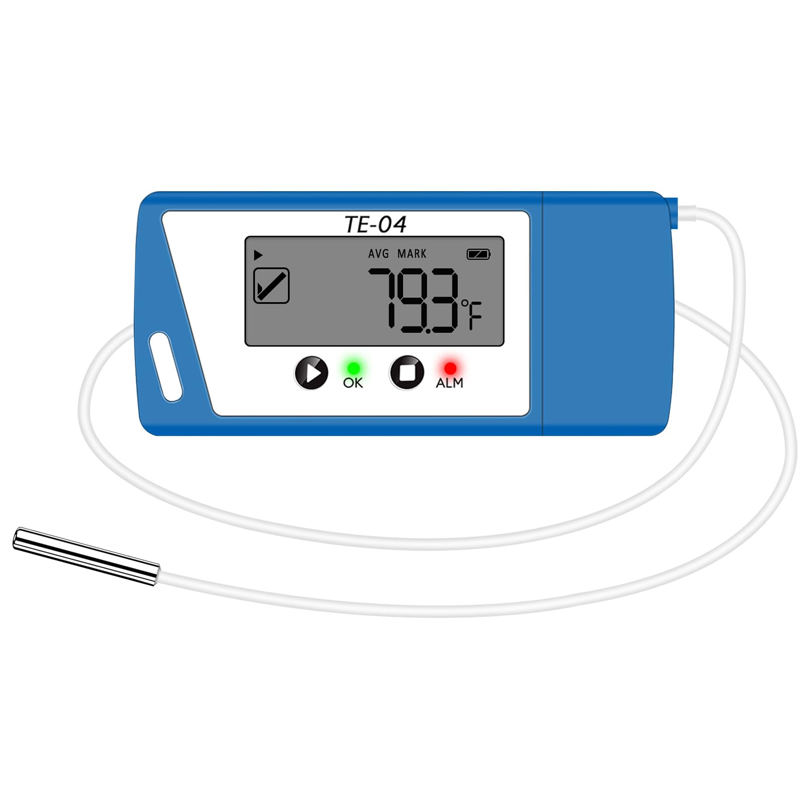 Photo 1 of TE-04 Temperature Data Logger with 1.5M External Probe, Auto PDF& CSV Report, 35,000 Points, Large Display Pause Recording Function, Temperature Recorder for Cold Chain Shipping Vaccine Storage