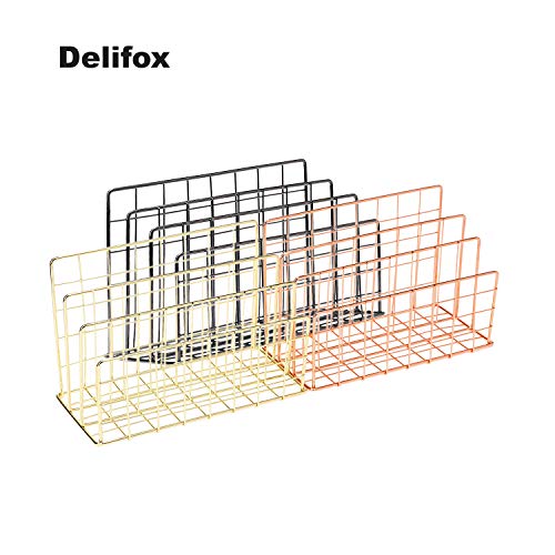 Delifox Mail Sorter - Letter Organizer Metal Desktop File Rack Postcard Holder for Home and Office, Diamond Black