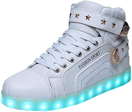 Womens Mens Led Shoes 7 Colors Neon Light up Luminous Glowing Fashion Sneakers (6 B(M) Women/5 B(M) Men, White)