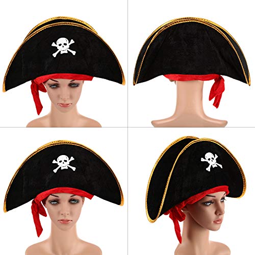 Hsei 4 Stücke Piraten Hut Klassische Schädel Print Piraten Kapitän Kostüm Kappe für Halloween Maskerade Party Cosplay Hut Stütze – Bild 3