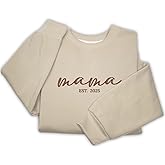 Chikky Embroidered Sweatshirts for Women Mom Sweatshirts Gift Crewneck New Mom Wife Pregnancy Reveal Gifts