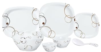 Servewell Sterling Rings Square Round Melamine Dinner Set, 31-Pieces, White