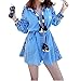 R.Vivimos® Women's Tassel Embroidered Short Dresses with Belt Blue