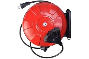 Southwire 48006SW Retractable Reel with 30-Foot 14/3 Black Extension Cord 3 Grounded Outlets, 14 gauge 3 conductor, Red