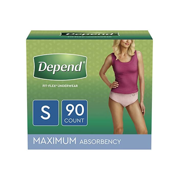 Depend FIT-FLEX Incontinence Underwear for Women, Disposable, Maximum Absorbency, Small, Blush, 90 Count