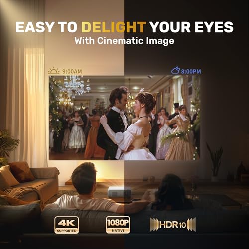 [Built in NetfIix App] Projector, Aurzen Eazze D1 4K Supported Smart Projector with HDR10, DoIby Audio, Auto Focus, WiFi Bluetooth Portable Projecteur for Outdoor, White