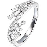 ENDLESSNESS & ETERNITY Twisted Half Eternity Cubic Zirconia CZs Emerald Cut Ring 14K White Gold Plated Wedding Band Ring
