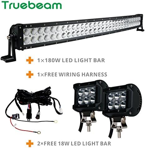 Truebeam 180W 32nch Curved Led Light Bar Combo Cree Led Driving Light Bars ATV Off Road Truck Pickup SUV Jeep 12/24V IP68 +2pcs 18W Work Led Light Bar