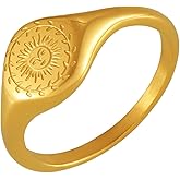 BlingNook Gold Rings For Women, Stainless Steel Sunflower ring Boho Gold Plated Sun Floral Stackable Statement Engagement Wedding Non Tarnish Flower Queen Jewelry Promise Gift