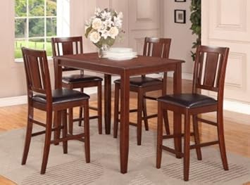 Amazon Com Wooden Imports Furniture Bu5 Mah Lc 5 Pc Buckland Counter Height Table 30 In X 48 In 4 Stools With Faux Leather Seat In Mahogany Finish Table Chair Sets