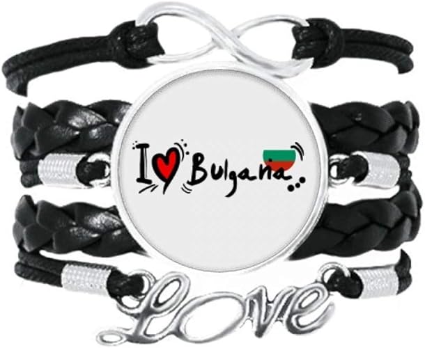 Amazon 私はbulgana語フラグラブ ハートのイラストが好きです 愛のアクセサリーツイストレザーニットロープリストバンド編み ブレスレット 通販