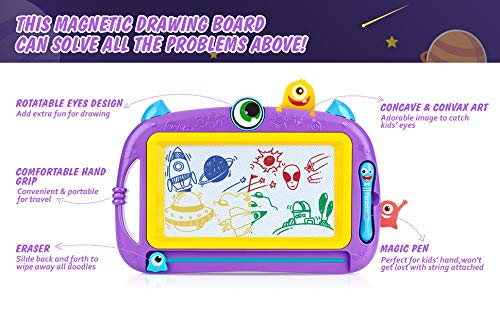 Peradix Magnetic Drawing Doodle Board with 2 Magnetic Pens and Stickers- Erasable Scribble Board Colorful Writing Pad Learning Toys for Kids Children Toddlers(Purple)