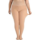DancMolly Plus Size Fleece Lined Tights Women Skin Color Thermal Winter High Waist Leggings with Fuzzy Lining