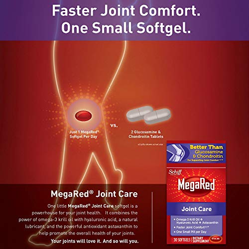 MegaRed Joint Care, 30 softgels - Omega 3 Krill Oil, Hyaluronic Acid and Astaxanthin Supplement