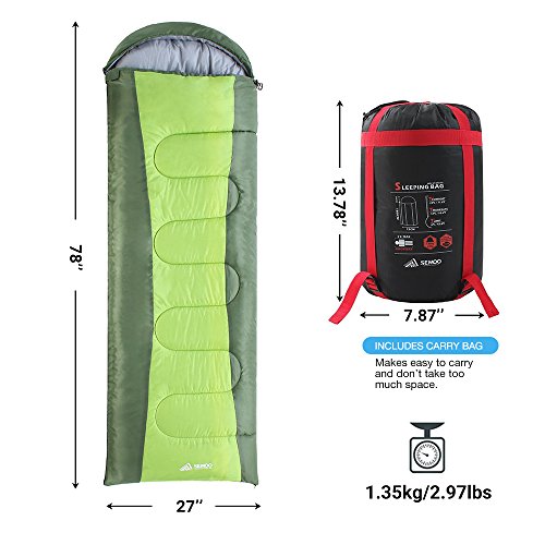 Semoo Envelope Sleeping Bags with Compression Bag - Green
