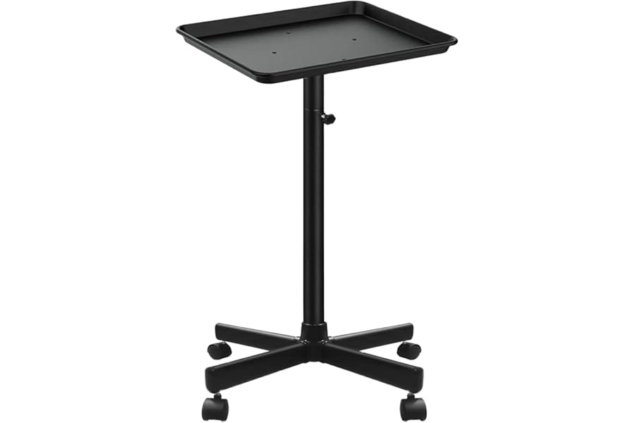 Salon Tray on Wheels, Metal Feet Salon Tray Cart, Salon Rolling Tray with Adjustable Height, Dentist Tray, Tattoo Tray for Salon and SPA Use