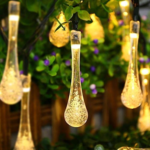 Fairy Water Drop Solar String Lights Outdoor Waterproof 30LED Icicle Decorative Lamps for Garden Tree Deck Patio Party Warm White