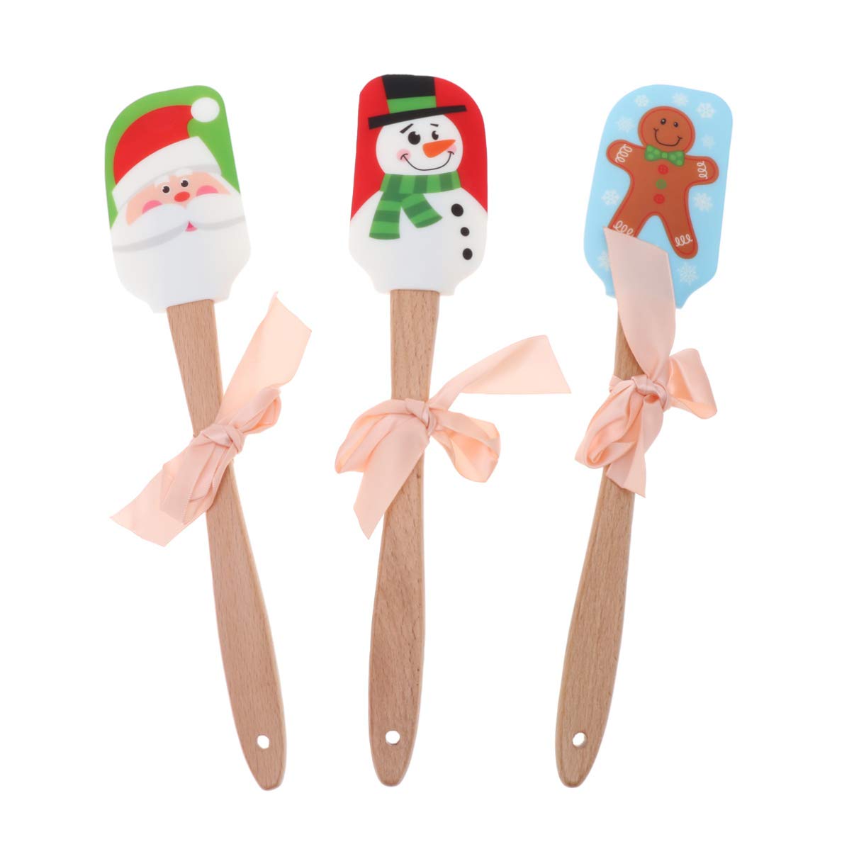 Silicone Spatula - 500°F Heat Resistant Seamless Rubber Spatulas Christmas Silicone Non-Stick Kitchen Utensil Baking Tools for Cooking 3PCS