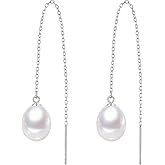 ZoVanHee Gift for Women, Freshwater Pearl Drop Earrings for Women, Long Dangle Earrings, Natural Pearls, 925 Sterling Silver Chain, Jewelry Gift for Wife, Mother, Brides, Girlfriend