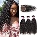 Donmily 10A Grade Brazilian Curly Hair 3 Bundles with Free Part Lace Closure 100% Unprocessed Virgin Human Hair Bundles with Closure Natural Color 10 12 14+10inch