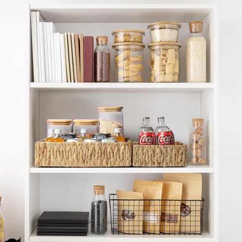 Excefore Wicker Basket, 3-Pack Natural Water Hyacinth Storage Baskets with Built-in Handles, Rectangular, for Home & Kitchen Organization
