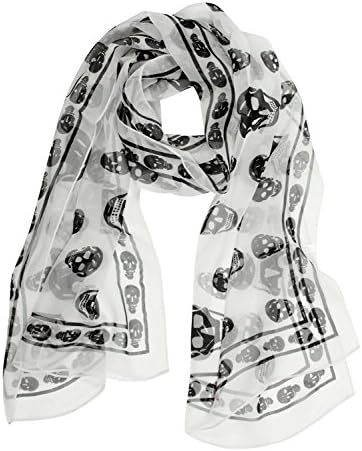Yanzi6 Women's Latest Style Skull Long Trendy Silk Scarf (White)
