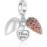 BEEUVIP i love you Orange Heart Dangle Charm 925 Sterling Silver Bead for Charm Bracelets and Necklaces, Birthday Mothers Day Jewelry Gifts Women