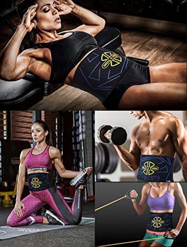 Fovbun Waist Trainer for Women & Men, Sweat Belt for Belly/Back/Lumbar Support, Stretchable Neoprene Sauna Tummy Control Workout Waist Trimmer, 55’’ Long Adjustable Straps, Slimming Body Shaper Black