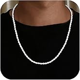 HIMSTORY 925 Sterling Silver Diamond Cut 3mm Rope Chain, Dainty Silver Chain for Men Necklaces Gifts for Men Father Boyfriends