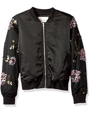 Big Girls' Newt Satin/Sequin Embroidered Mesh Bomber