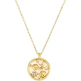 ORIGENCE Gold Saturn Necklaces for Women 18K Gold Plated Stainless Steel Moon Star Necklace Dainty Gold Coin with Mother of Pearl Pendant Mothers Day Celestial Jewelry Graduation Gifts