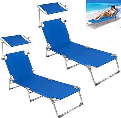 Ygwlwl Chaise Longue De Jardin Pliable Transat Avec Pare Soleil Et Appuie Tete Sunbed For Indoor Outdoor Beach Garden Leisure Charge Max 120 Kg Set Of 2 Bleu Amazon Fr Sports Et Loisirs
