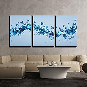 3 Piece Canvas Wall Art - Abstract 3D Rendering of Chaotic Particles. Background of Pyramids in Empty Space. - Modern Home Art Stretched and Framed Ready to Hang - 16"x24"x3 Panels