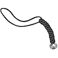Spyderco Black Lanyard with Silver Round Bead - Handcrafted, Nylon Paracord, Box-Weave Pattern, Pewter Bead with Logo - Model BEAD2LY