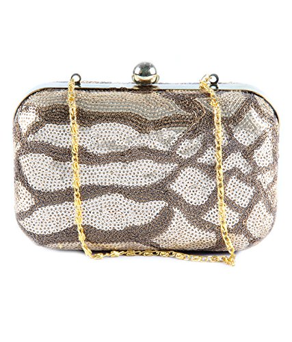 SAISHA Womens Clutch (Brown & Silver)