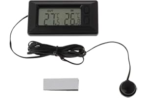 Kamonda Auto Car LCD Digital Display Indoor Outdoor Thermometer Meter with 1.5m Cable Car Thermometer with Cable Black