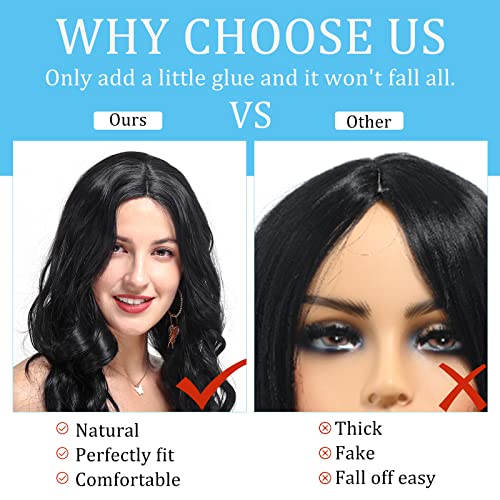 POPTAIYU Long Black Wavy Wigs for Women Lace Front Body Middle Part Hair Heat Resistant Synthetic Natural Looking Wigs for Daily Party Use (Black,24inch)