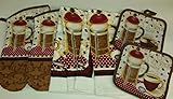 Coffee Theme Kitchen Linen Set (2040) (Includes: two oven mitts, two dish towels, and two pot holders)