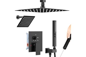 Shower Faucet Sets Matte Black Shower System,Bostingner Five Function Diverter Shower Faucets with 2 in 1 Handheld,10'' Ceiling Mount and 6’‘ Wall Mount Shower Head Rainfall Shower Set with Valve
