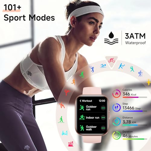 Smart Watches for Women, 1.8" Touch Screen Fitness Tracker for Android & iPhone, Answer/Make Calls, Alexa Built-in, Heart Rate/Sleep/SpO2 Monitor Smartwatch, 3ATM Waterproof, 101+ Sport Modes, 2 Bands