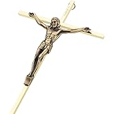 DCCXN Crucifix Wall Cross, Metal Catholic Hanging Cross Wall Decor - 10 Inch, Shiny Gold