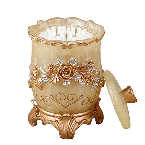 Easycomf Cotton Swab Dispenser Holder Storage Box Toothpick Dispenser Holder Holders(Cylinder Champagne Gold))