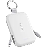 RORRY Portable Charger, 5000mAh Portable Charger Power Bank with Built-in Cables, Travel Keychain Charger Battery Pack for iPhone 17/16/15/14/13/12, for AirPods 2/3/4/Pro, White